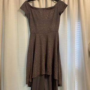Sparkly Silver Off-The-Shoulder Windsor Dress